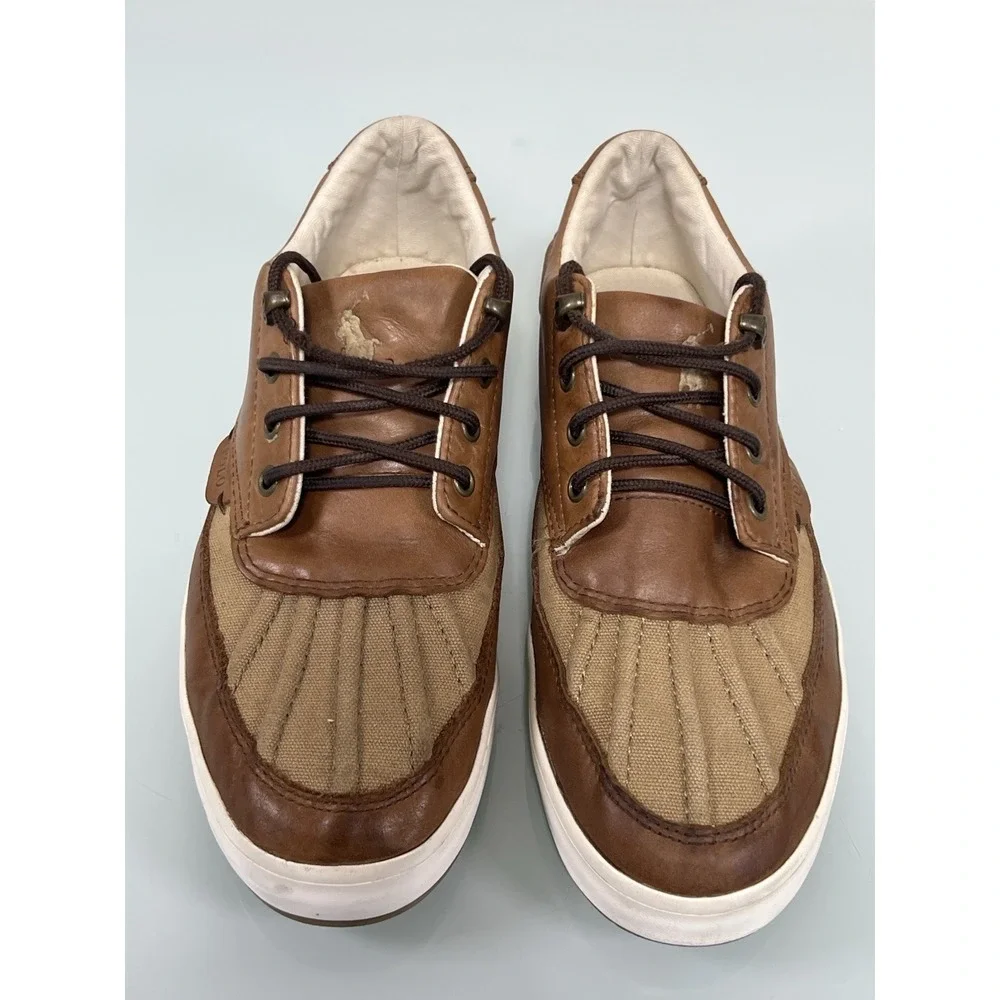 Polo Ralph‎ Lauren Ramiro Men's 9 Brown Leather Canvas Boat Shoes Casual